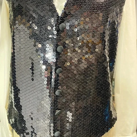 CHEAP & CHIC MOSCHINO Black Sequin Vest, Italy Made, Size 42 USA / 52 ITA - Image 3 of 4