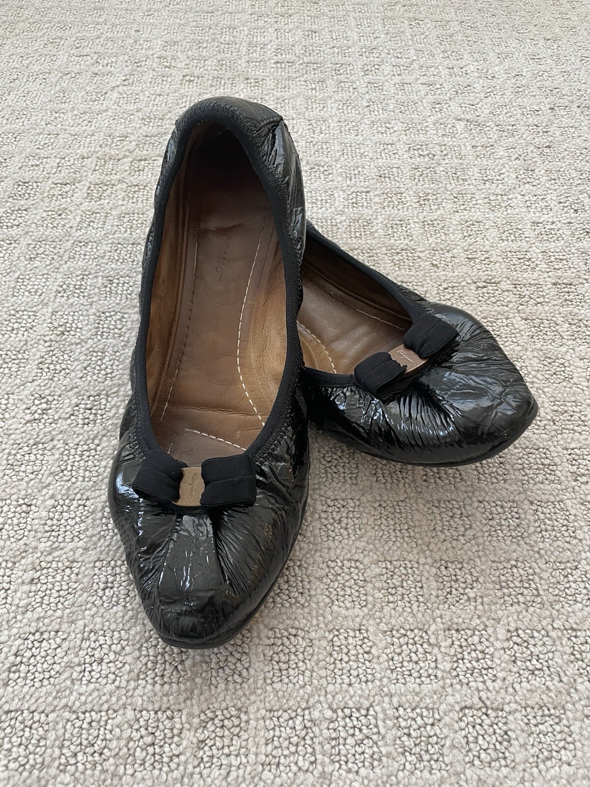 Salvatore Ferragamo Black Patent Leather My Joy Scrunch Ballet