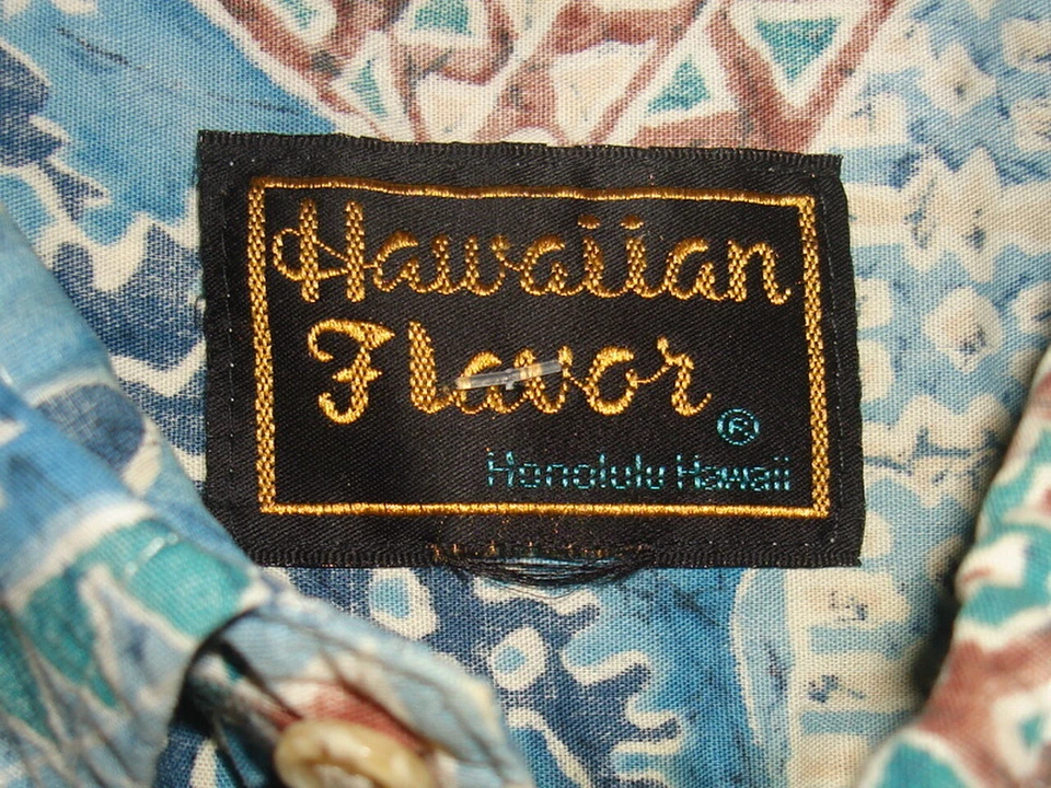 Hecho en Estados Unidos de colección. Camisa Hawaiana Sabor Hawaiano Azul/Beige 100% Algodón S/S Talla L Foto 3 de 4