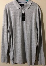 Ted Baker Mens Popcorn Stripe Long Sleeve Polo Shirt 60 Cotton Heater Gray Sz L