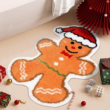 Jizrecly Christmas Gingerbread Bath Mat, Xmas Rugs 26 18.5 inch, Orange