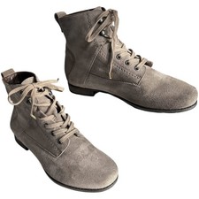 Think Taupe Suede Lace Up Combat Inspired Boots Womens Size 37 EU / 6 - 6.5 US