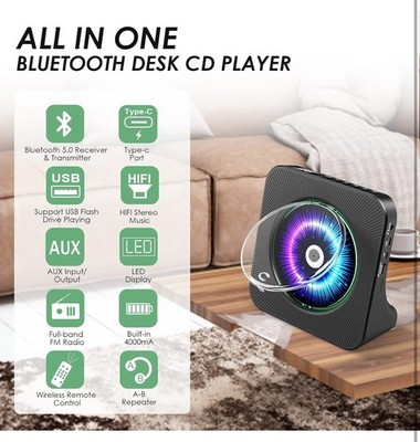 Portable CD Player with Bluetooth, Radio Desktop CD Music Players for Home 