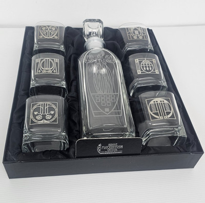 Glencairn Crystal Rennie Mackintosh Whisky Decanter Set 6 Tumblers Boxed VTG