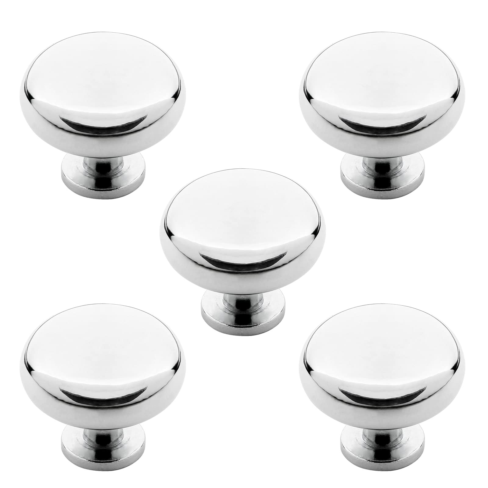5 Pack Polished Chrome Cabinet Knobs Round Kitchen Cabinet Door Knobs Drawer ...