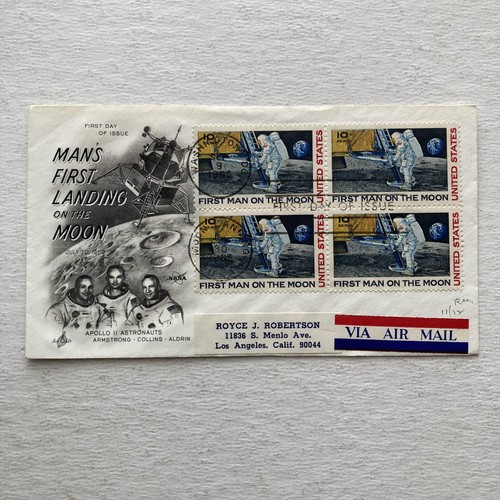 1969 USA Apollo 11 First Man On The Moon Airmail FDC 10c Block 4 ...