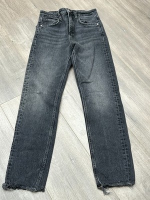 Zara High Rise Jeans Womens Size 2 Black Washed Raw Hem Stretch Denim Casual