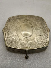 Alpacca Silver Vintage Ornate  Compact Silvertone Metal Alloy