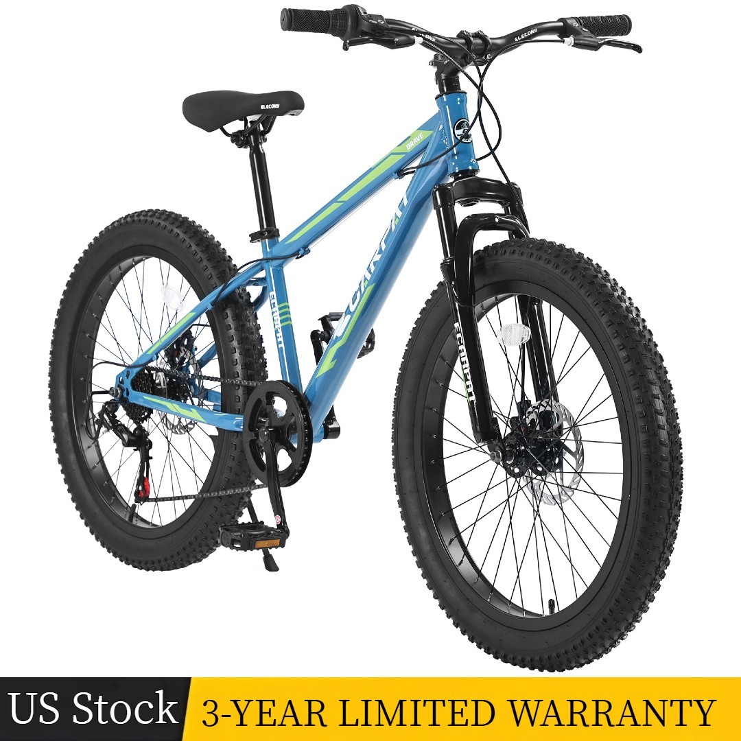 24&Prime; Fat Tire Bike Adult/Youth 7 Speeds Mountain Bike Trail Bike Commuter Bicycle