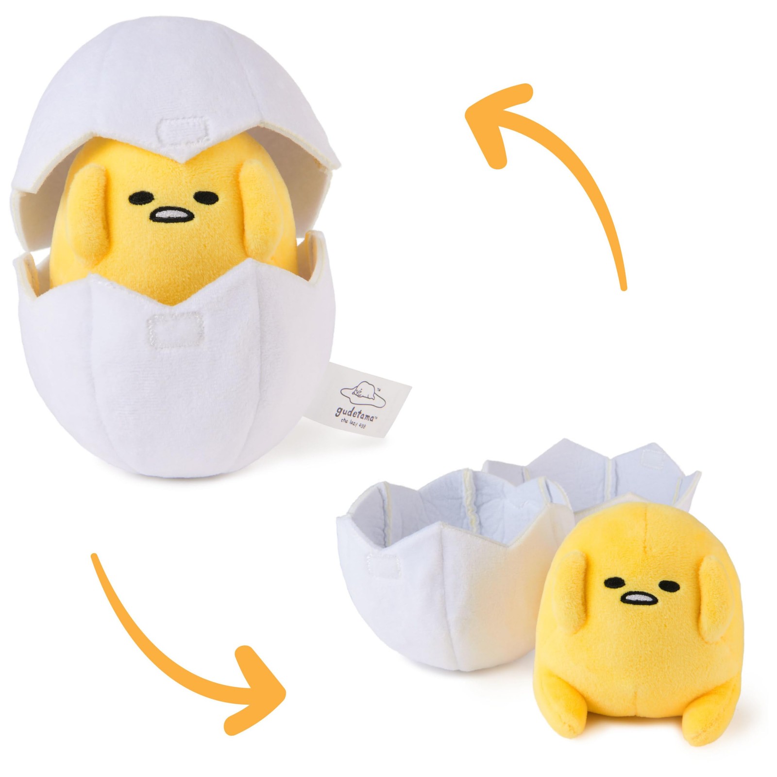 GUND Sanrio Gudetama The Lazy Egg Stuffed Animal, Gudetama in Eggshell Plush Toy