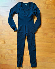 Women’s Black Ribbed Knit Long Sleeve Scoop Neck Stretch Catsuit Size S
