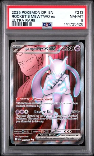 2025 POKEMON DRI EN-DESTINED RIVALS ULTRA RARE TEAM ROCKET'S MEWTWO EX PSA 8