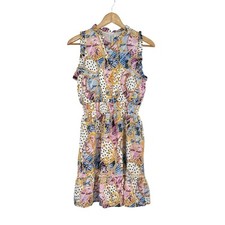 THML High Neck Ruffle Tiered Floral Smocked Polka Dot Dress Size S Cottage