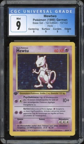 1999 Pokemon GERMAN 1st Edition Base Set Mewtu-Mewtwo Holo 10/102 CGC 9 MINT