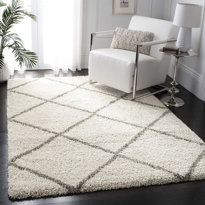 Hudson Shag Collection Area Rug - 8' x 10', Ivory & Grey, Modern Trellis Desi...