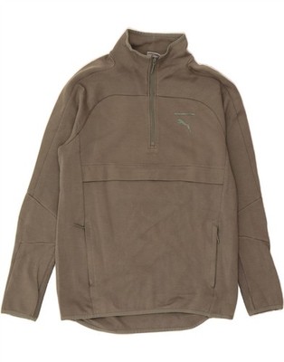 Puma Herren Zip Neck Sweatshirt Pullover Small Khaki Baumwolle BG09