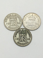 King George VI Silver Sixpence Coins 50% 1940 1944 & 1946 3 Pieces 8.3g CN1 P131