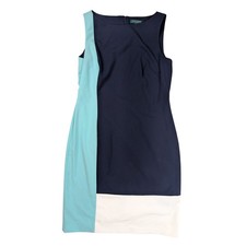 Lauren Ralph Lauren Teal White Navy Colorblock Sleeveless Mini Dress Womens 10