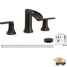 Oil Rubbed Bronze Bathroom Sink Faucet Widespread, 8 Inch Waterfall Faucet Ba...