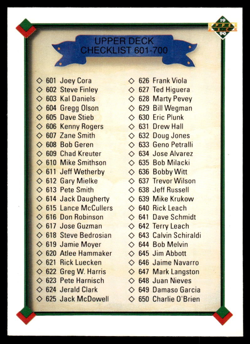 1990 Upper Deck #700b Checklist: 601-700