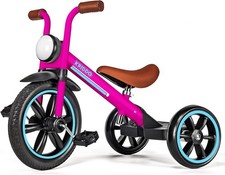 KRIDDO Kids Tricycle, 12 Inch Puncture Free Rubber Wheel w Front Light, Adjustab