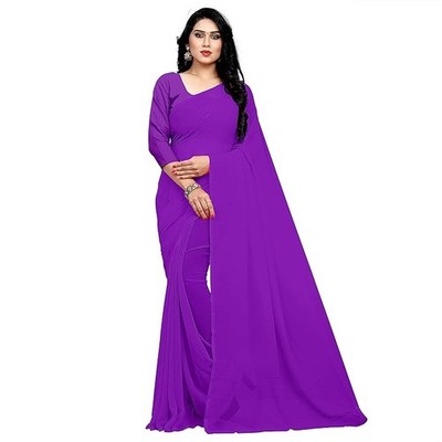 Sidhidata Damen Georgette Sari mit unbesticktem Blusenteil lila 1er Pack