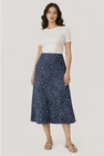 Marine Layer Ryan Midi Slip Skirt Indigo Floral NWT Womens Size 8