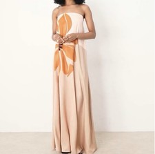 ASOS DESIGN Tall bandeau trapeze satin maxi dress in yellow floral print