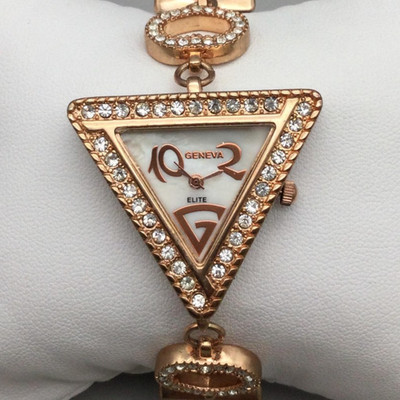 Geneva Elite Womens 35mm Triangle Bracelet Watch Rose Gold Tone MOP New Battery