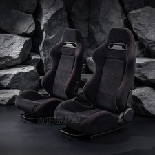 Adjustable Universal X2 Car Seats Racing Bucket Seats With Sliders Black Suede Adjustable Universal X2 Car Seats Racing Bucket Seats With Sliders Black Suede