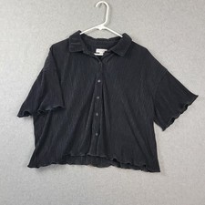Colsie Black Ribbed SS Cropped Button Up Shirt Women's Large
