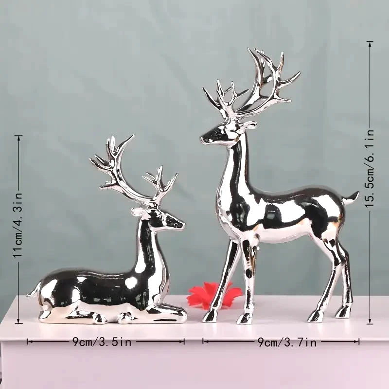 2 Stk. versilberte Harz-Hirschstatuen, klassische Weihnachtsdeko - Bild 3 von 4