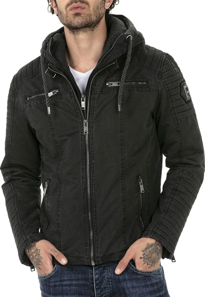 Redbridge Herren Jacke Übergangsjacke Bikerjacke abnehm Sweat- Kapuze 2in1 Look - Bild 3 von 4