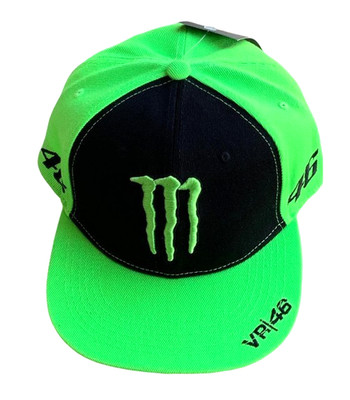 M - Black & Fluorescent Green Flat Brim Ball Cap. Moto.