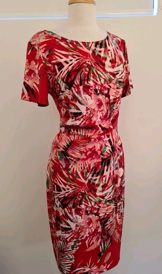 Liz Jordan sz XL Red Floral Stretch Work Formal A-Line Dress