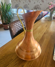 Arts & Crafts Copper Jug Vase/Urn with Brass-Coloured Handle and Collar