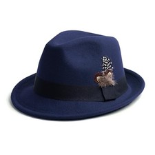 Short Brim Fedora Hats for Men  Women Felt Dress Panama Trilby Medium Navy