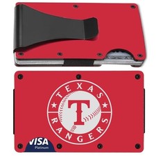 Texas Rangers Engraved Titanium Red RFID Blocking Wallet w Clip D7