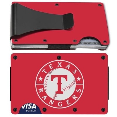 Texas Rangers Engraved Titanium Red RFID Blocking Wallet w Clip D7