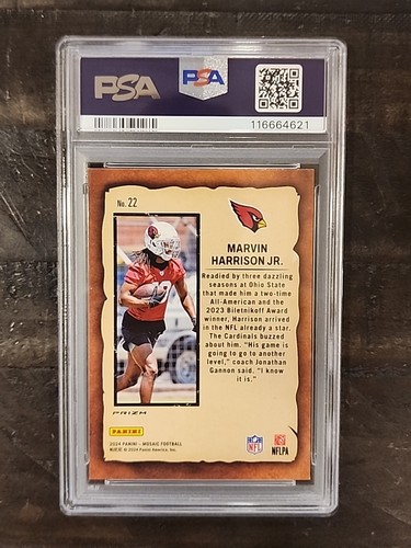 Marvin Harrison Jr 2024 Panini Mosaic #22 Notoriety Green Rookie Card PSA 10 - Bild 2 von 2