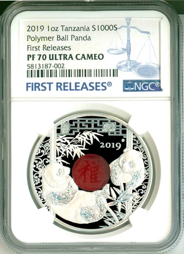 2019 Tanzania S1000S 1 Oz Polymer Ball Panda First Release NGC PF70 UC COA
