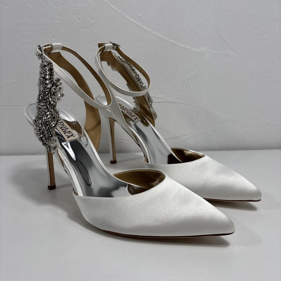 Badgley Mischka Blanca Strappy Crystal Stiletto Women’s Sz 10 White Pumps CLEAN - Image 2 of 4