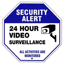 Security Alert 24 Hour Video Surveillance Warning Novelty Aluminum Metal Sign