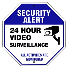 Security Alert 24 Hour Video Surveillance Warning Novelty Aluminum Metal Sign