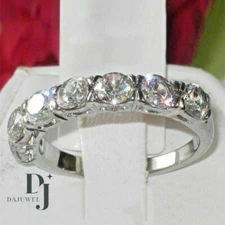 Solid 14K White Gold Shiny Moissanite Half Eternity Wedding Band 2 CT Round Cut