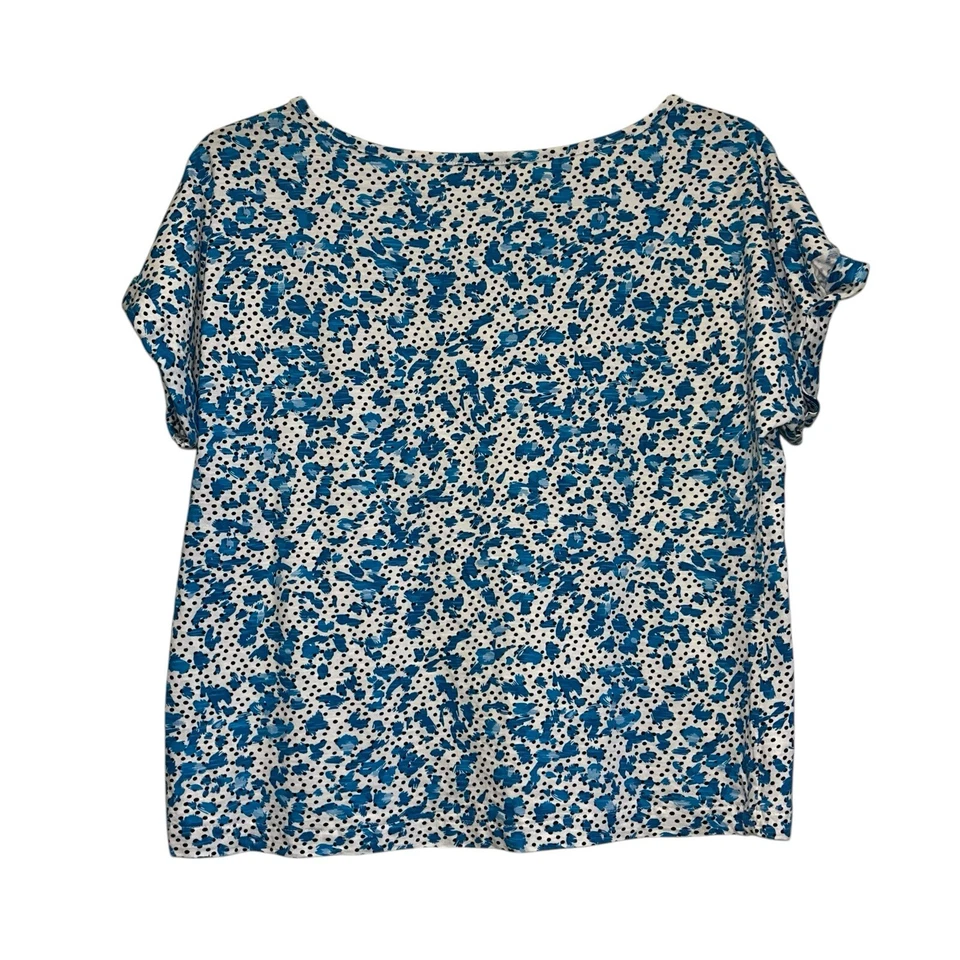 Oasis Women's Size Large Short Sleeved T Shirt Blouse White Blue Animal Print - Image 4 of 4