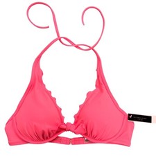 Top de natación de bikini Victorias Secret 36B rosa con volantes halter acolchado neón liso nuevo con etiquetas