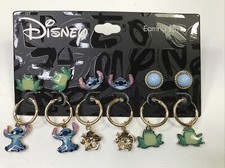 New Disney Lilo Stitch Frog Charm Hoop Stud Earrings Set of 6