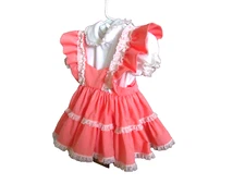 Vtg Girls Mini World 2 piece peach Full Circle Pinafore Lace Dress Sz 1-NWOT