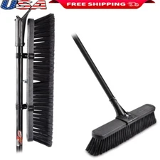 Heavy Duty Multi Surface Push Broom W/ Steel Handle Home Commercial Use
